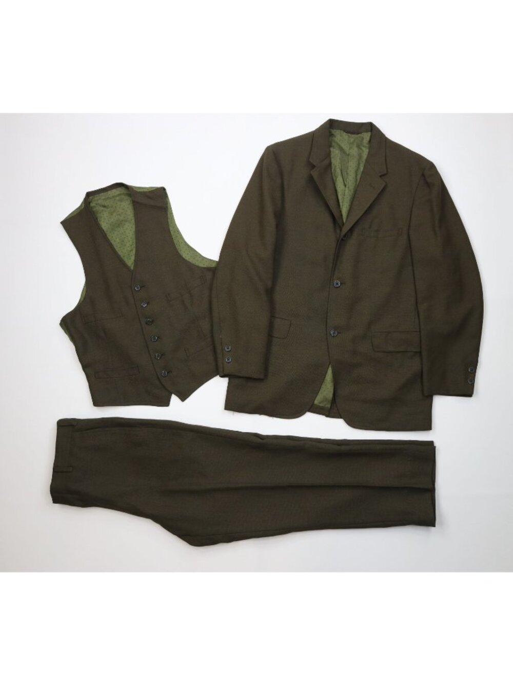 Vintage 50s Rockabilly Mens 38R 3 Piece Wool Tweed Burlap Suit Green USA 32x27